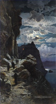 Gang der m nche zum bergkloster Athos Hermann David Salomon Corrodi montagne Peinture à l'huile